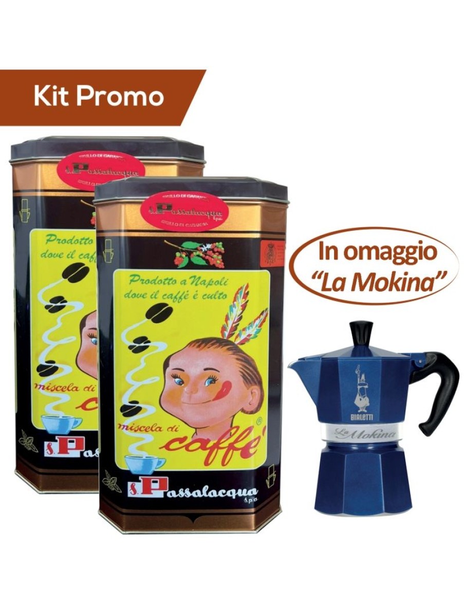 Click Cafe Macchine Moka Per Caffe Macinato | Box 2 Kg Di Caffe Macinato Passalacqua + In Omaggio "La Mokina" Bialetti